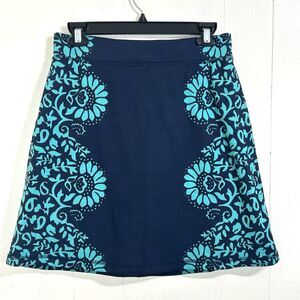 T by Talbots Floral Soft Skort Size Small Aqua and Navy Blue Color Stretch Waist